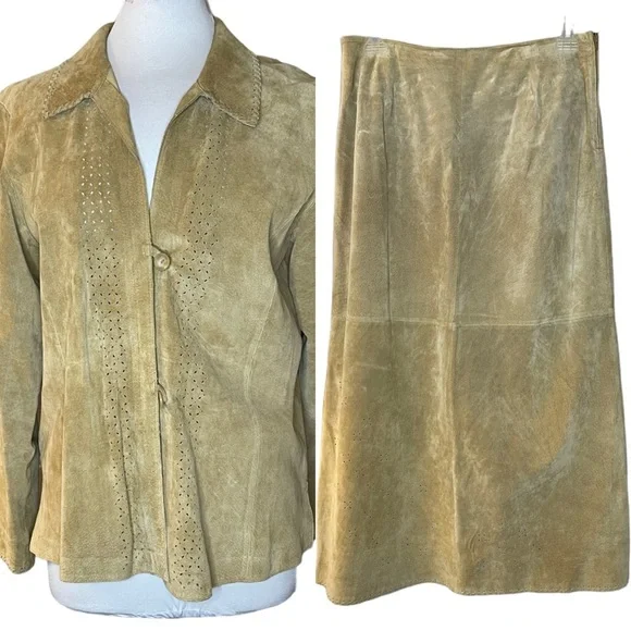 Vintage Marsh Landing 90’s Suede Jacket and Skirt Set - Picture 1 of 11